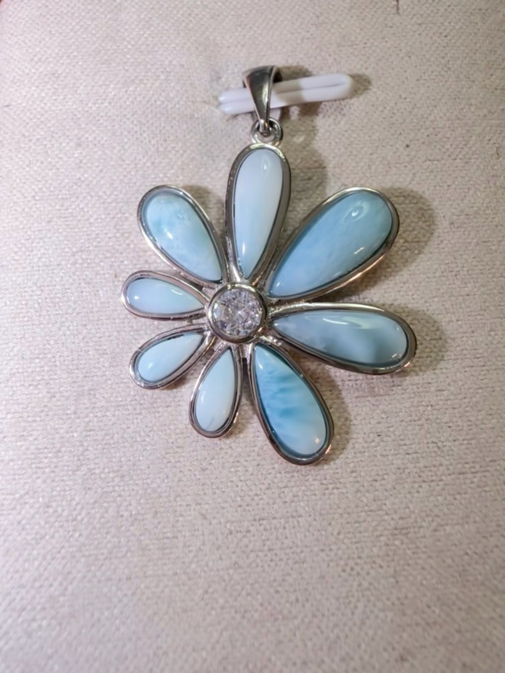 Larimar and CZ flower pendant - Picture 2 of 6